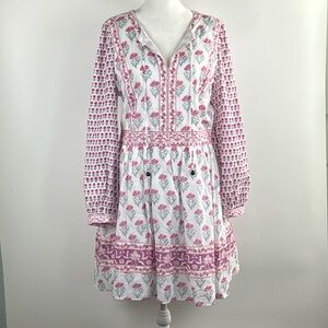 NWT HAUTE HIPPIE™️ Women's Size M Long Sleeve Boho Floral Lawn Print Mini Dress
